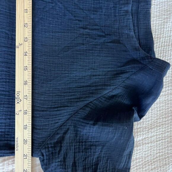 Gauze Long Sleeve Top Women Small Black Cotton Soft Lagenlook Minimalist Classic - Picture 8 of 10